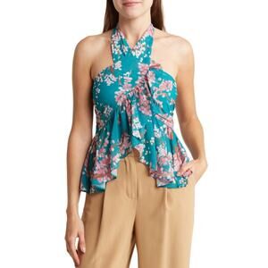 Lush Floral Ruffle Halter Top In Pink Teal Floral Size S Tank Sleeveless Summer